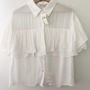 Anthropologie White Raffle Top